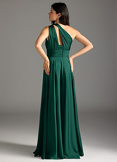 Azazie Charlize Bridesmaid Dresses Emerald A-Line One Shoulder Stretch Satin Dress image14