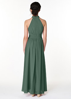 Azazie Iman Junior Sea Moss A-Line Pleated Chiffon Dress image2