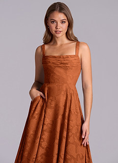 Azazie Shaude Bridesmaid Dresses Burnt Orange A-Line Pleated Floral Burnout Dress image3