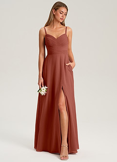 Azazie Terese Bridesmaid Dresses Auburn A-Line Pleated Chiffon Dress image3