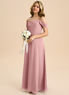 Azazie Anselie Junior Robe Trapèze en Mousseline de soie Épaule décolletée Rose Poussiéreuse image6