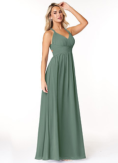Azazie Ashia At-home Try On Dresses Eucalyptus A-Line Pleated Chiffon Dress image4