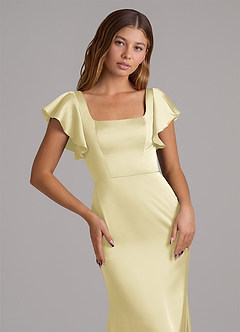Azazie Elkie Bridesmaid Dresses Lemon Sorbet Mermaid Square Neckline Stretch Satin Dress image6