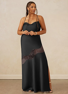Christian Siriano Bridal for Azazie 1012 Bridesmaid Dresses Black Sheath Lace Stretch Satin Dress image8