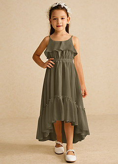 Azazie Karmen Flower Girl Dresses Willow Green A-Line Ruched Chiffon Dress image5