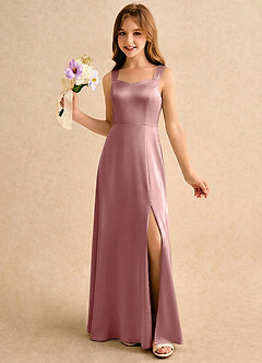 Azazie Makani Girls Formal Sukienki dla dziewczynek sypiących kwiaty Linia A Dekolt w kształcie serca Satyna elastyczna Długość podłogi Sukienka image1