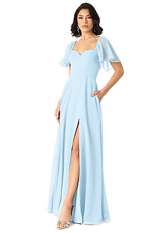 Azazie Chloe Vestidos de damas de honor Vestido de Azul Cielo de Gasa de Corte en A con Escote de Corazón image5