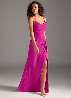 Azazie Deandra Bridesmaid Dresses Fuchsia Mermaid Pleated Chiffon Dress image4