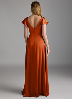 Azazie Omari Bridesmaid Dresses Burnt Orange A-Line Stretch Satin Dress image2