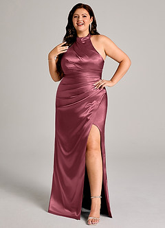 Azazie Jemma Bridesmaid Dresses Desert Rose Sheath Pleated Metallic Satin Dress image10