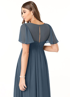 Azazie Verna Robes de demoiselle d'honneur de maternité Robe Trapèze Col V froncé Longueur ras du sol Mousseline de soie image6