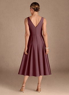 Azazie Fulton Mother of the Bride Dresses Sangria A-Line Pleated Stretch Satin Dress image3