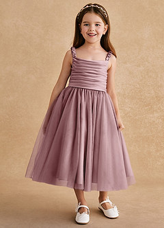 Azazie Gabbie Blumenmädchenkleider A-Linie Plissee Matte Satin Kleid Altrosa image1