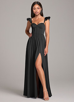 Azazie Denisse Bridesmaid Dresses Black A-Line Ruched Stretch Satin Dress image4