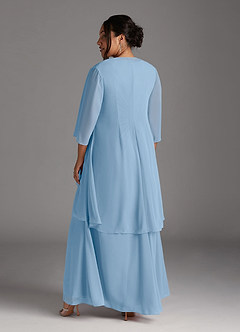 Azazie Manuella Mère de la mariée Robes Robe Trapèze en Mousseline de soie Col V plissé Poudre Bleue image15