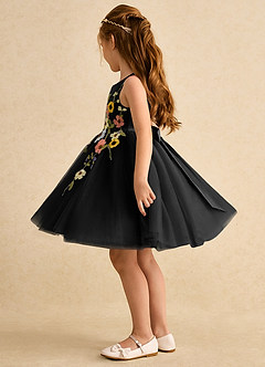 Azazie Prima Flower Girl Dresses Black A-Line Bow Tulle Dress image4