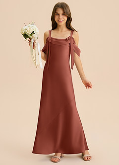 Azazie Bellalina Junior Syrena Pofałdowany Satyna elastyczna Długość podłogi Młodsza druhna Sukienka image1