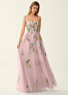 Saofire Blush Pink Multi Buntes, mit Blumen besticktes Ballkleid image3