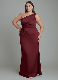Azazie Akilah Bridesmaid Dresses Cabernet Mermaid One Shoulder Stretch Satin Dress image8
