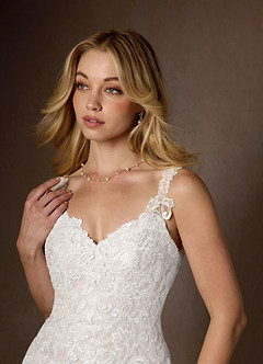 Azazie Poppy Abiti da Sposa Abito Sirena in Tulle Lustrini Bianco Diamante image5