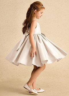 Azazie Jessie Flower Girl Dresses White Alabaster A-Line Bow Matte Satin Dress image3