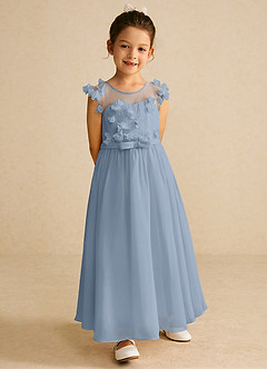 Azazie Arlo Blumenmädchenkleider A-Linie Schleifen Chiffon Kleid Staubblau image4