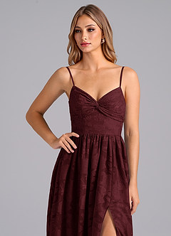 Azazie Zeya Bridesmaid Dresses Cabernet A-Line Bow Floral Burnout Dress image2