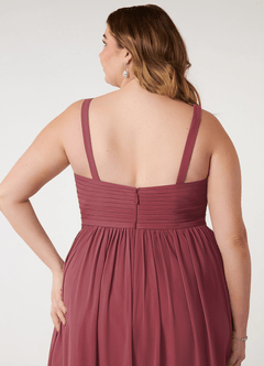 Azazie Chanel Robes de demoiselle d'honneur Robe Trapèze en Mousseline de soie Plissée Merlot image11