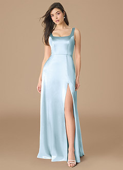 Azazie Joyce Brautjungfernkleider A-Linie Seitliche Cut-Outs Metallischer Satin Kleid Himmelblau image1