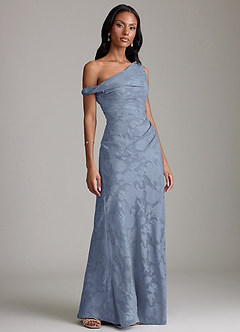 Azazie Emerson 신부 들러리 드레스 인어 오프 더 숄더 플로럴 번아웃 바닥 길이 드레스 image4