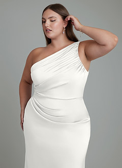 Azazie Akilah Robes de demoiselle d'honneur Robe Sirène en Satin extensible Asymétrique Blanc image13