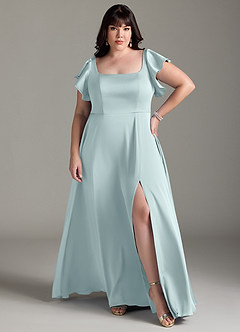 Azazie Bondi Brautjungfernkleider A-Linie Schleifen Stretch-Satin Kleid Nebel image7