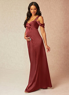 Azazie Rhea vestidos de dama de honor de maternidad Vestido Línea A Off The Shoulder Plisado Largo hasta el suelo Satén Elástico image3