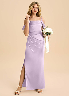 Azazie Saige Junior Robe Fourreau en Satin extensible Épaule décolletée Frostiges Flieder image4