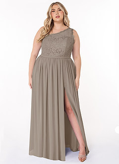 Azazie Demi Bridesmaid Dresses Taupe A-Line One Shoulder Chiffon Dress image11