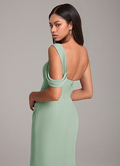 Azazie Wynter Bridesmaid Dresses Agave Sheath Off the Shoulder Chiffon Dress image2