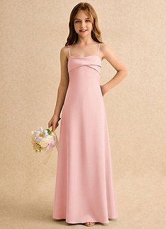 Azazie Mirabella Girls Formal Flower Girl Dresses Powder Pink Sheath Sweetheart Neckline Stretch Satin Dress image5