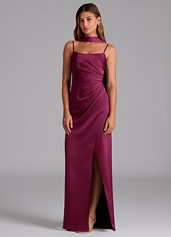 Azazie Calandra Robes de demoiselle d'honneur Robe Fourreau en Satin extensible Plissé Prune Rouge image3