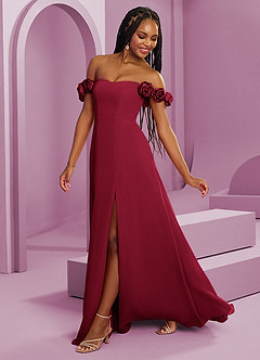 Barbie ♥ Azazie Bridesmaid Dresses Burgundy A-Line Off the Shoulder Chiffon Convertible Dress image7