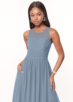 Azazie Nina Bridesmaid Dresses Dusty Blue A-Line Pleated Chiffon Dress image5