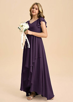 Azazie Caria Junior Plum A-Line Pleated Chiffon Dress image5