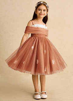 Azazie May Flower Girl Dresses Cinnamon Ball-Gown Pleated Tulle Dress image5