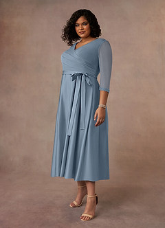 Azazie Maritza Mother of the Bride Dresses Dusty Blue A-Line Pleated Matte Satin Dress image8