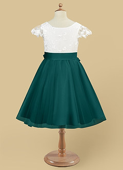 Azazie Vetty Flower Girl Dresses Ivory Peacock A-Line Lace Tulle Dress image9