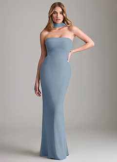Azazie Lusinda Bridesmaid Dresses Dusty Blue Mermaid Off the Shoulder Chiffon Convertible Dress image1