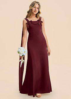 Azazie Chelsea Junior Cabernet Sheath Pleated Stretch Satin Dress image3