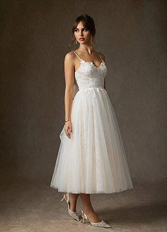 Azazie Zenia Hochzeitskleider A-Linie Tüll Kleid Diamantweiß Champagner image3