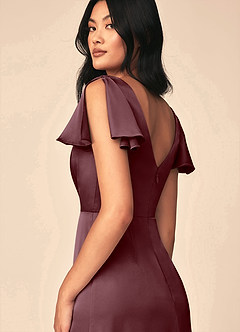 Azazie Soren Bridesmaid Dresses Sangria A-Line Pleated Stretch Satin Dress image5