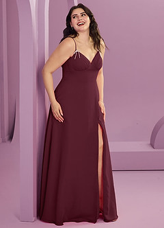 Barbie ♥ Azazie Jurken voor bruidsmeisjes Jurk van Chiffon met A-Lijn met Zakken Cabernet image3