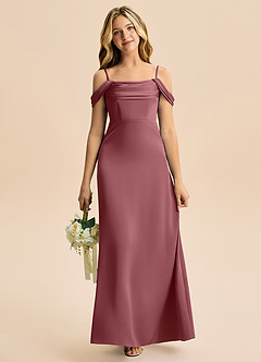 Azazie Lettie Junior A-Linie Schulterfrei Stretch-Satin Kleid Wüstenrose image2